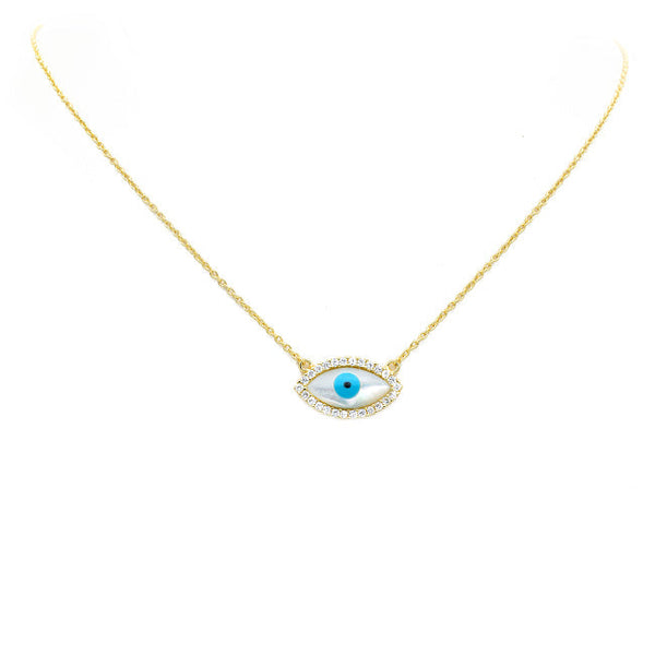 Sterling Silver Gold Plated CZ Evil Eye Pendant Necklace