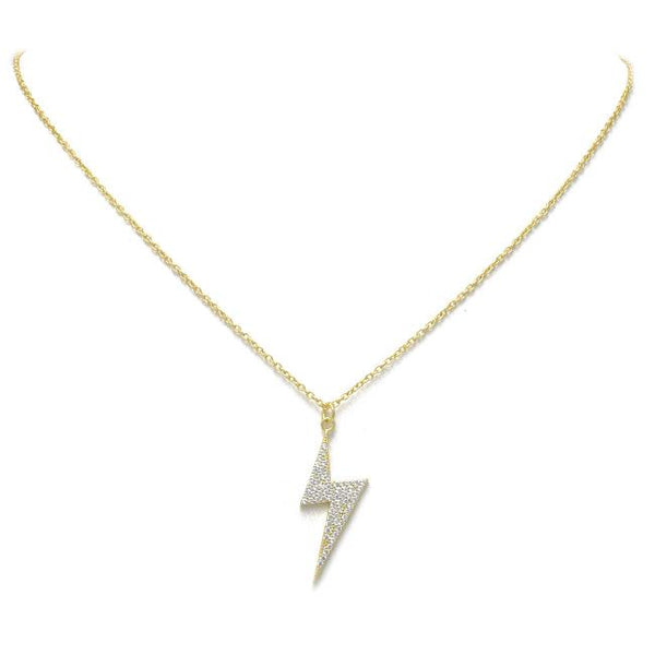 Sterling Silver Gold Plated CZ Lightning Bolt Pendant Necklace