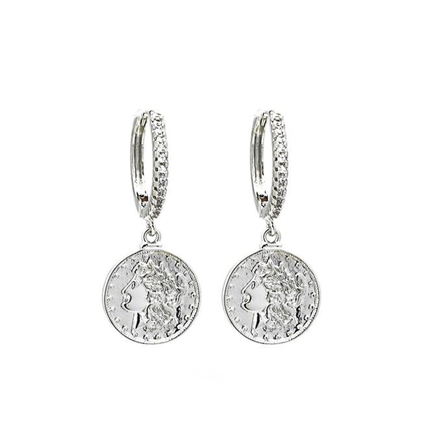 Silver Cz Coin Dangle Earring