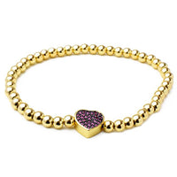 Gold Plated Beaded Stretch Bracelet with CZ Pave Heart Station