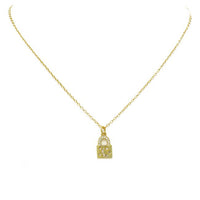 gold cz moon lock necklace