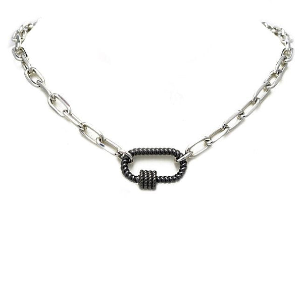 Silver Linked Chain Necklace with Hematite Station