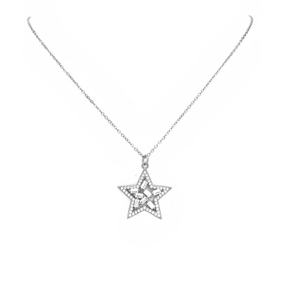 Silver Cz Star Pendant Necklace
