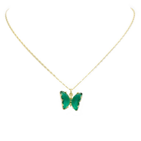 Gold Crystal Butterfly Pendant Necklace