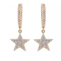 Gold Cubic Zirconia Micro Pave Star Dangle Earring