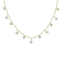 Gold Cubic Zirconia Starburst Charm Necklace