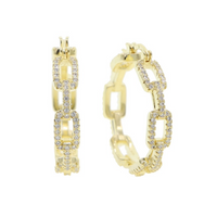 Gold Cz Chain Hoop Earrings  
