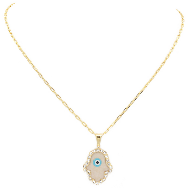 Gold Filled CZ Hamsa Pendant Necklace