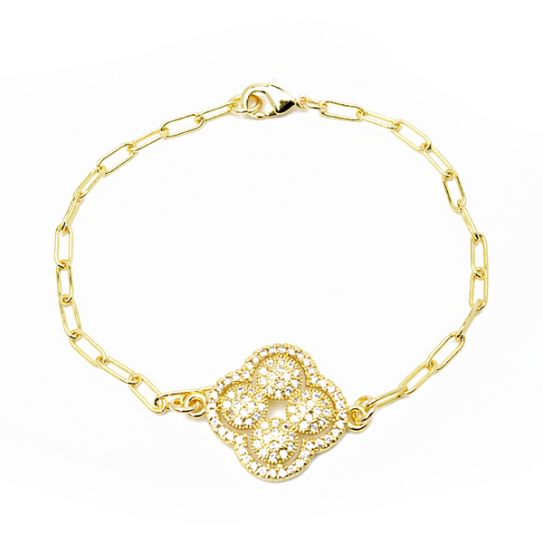 gold cz clover chain bracelet
