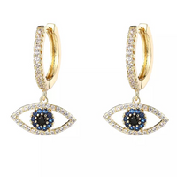 gold cz evil eye dangle earring