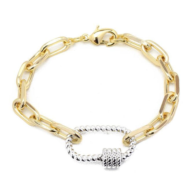 Gold Linked Chain Bracelet with Silver Station
