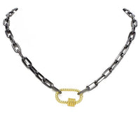 Gunmetal Linked Chain Necklace with Gold Pendant