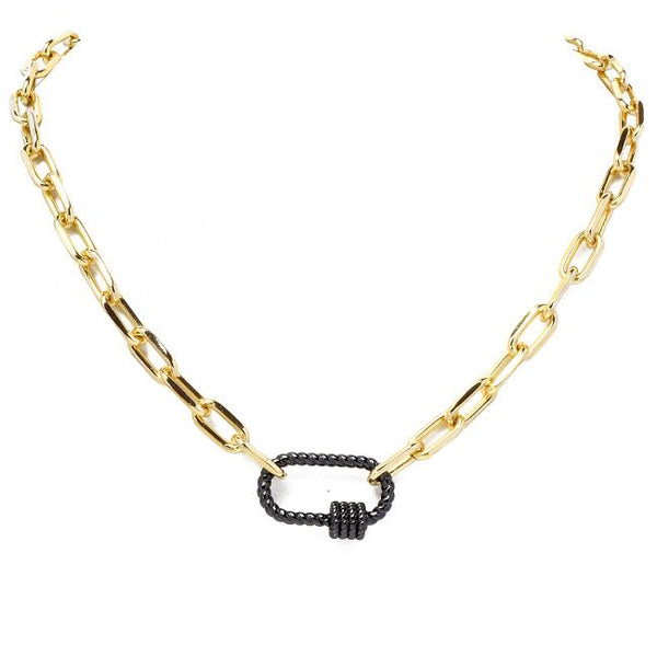 Gold Linked Chain Necklace with Gold Pendant