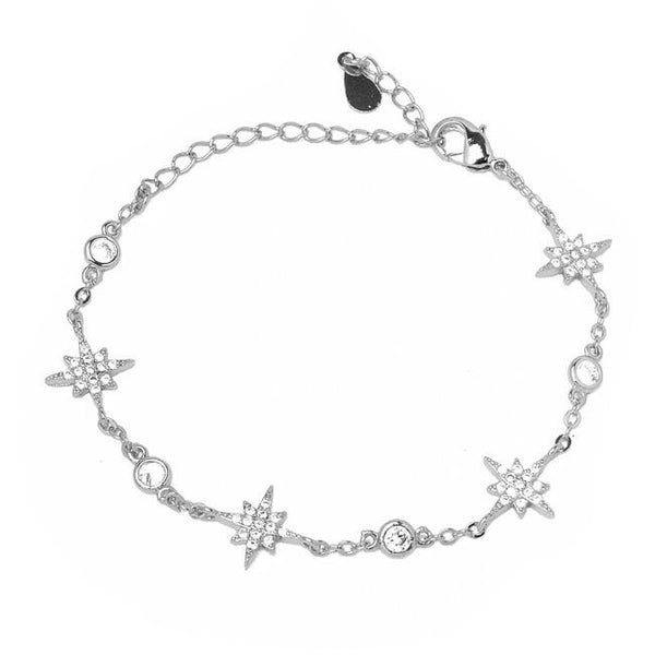 Silver Cubic Zirconia Pave Starburst Chain Bracelet
