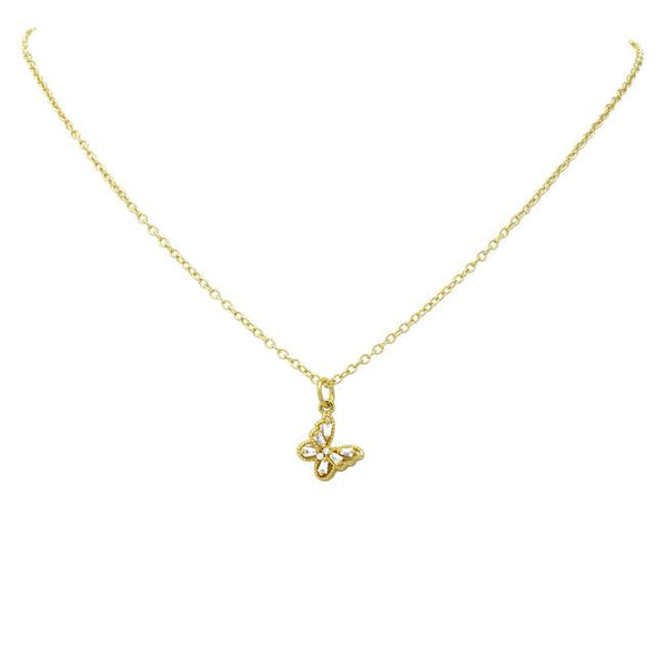 Gold Cubic Zirconia Butterfly Pendant Necklace