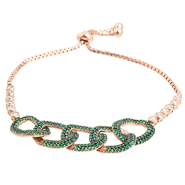 Sterling Silver Rose Gold Plated and CZ Link Chain Bracelet