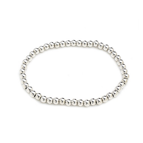4mm Silver Plated Beaded Stretch Bracelet