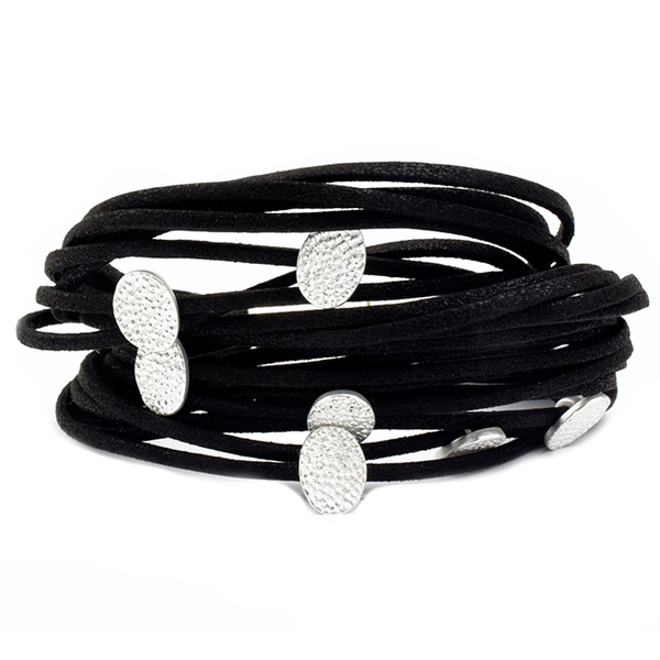Multi Strand Leather Magnetic Bracelet with Textured Stations