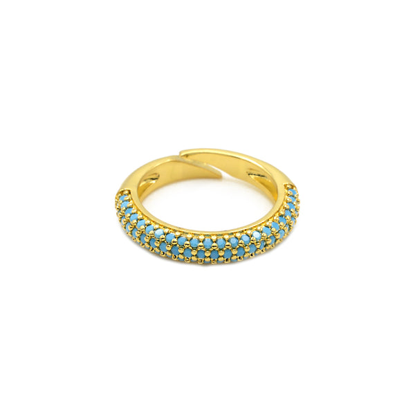 Gold & Turquoise CZ Adjustable Ring