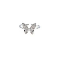 Silver Cubic Zirconia Adjustable Butterfly Ring