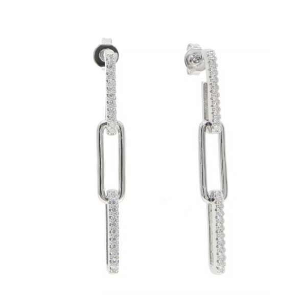 Silver CZ Chain Link Dangle Earrings