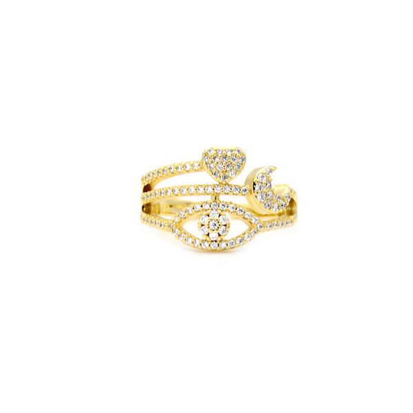 Gold Cubic Zirconia Adjustable Charm Ring