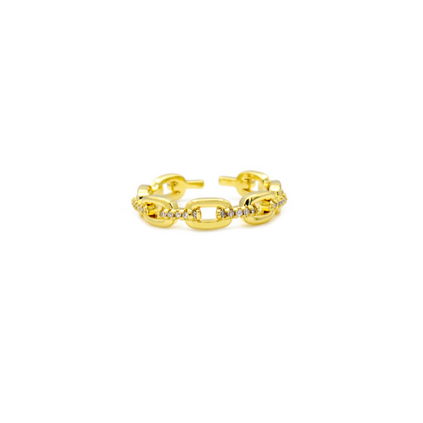 Gold Cubic Zirconia Adjustable Chain Ring