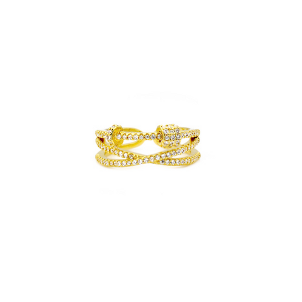 Gold Cubic Zirconia Multi Strand Adjustable Ring
